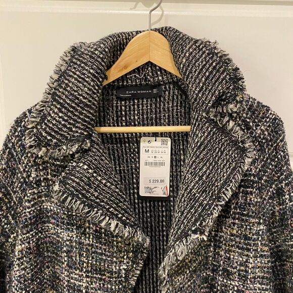 Zara Woman Long Sleeve Tweed Jacket. Multicolor. Medium. Dark Academia. Chic. - Picture 8 of 16